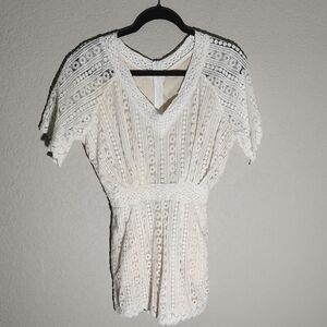 MC Studios Short romper Lace womens Shorts Tan white lace size M